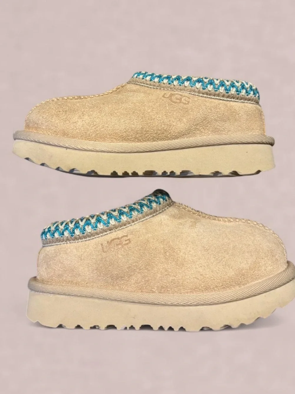 Toddler UGG Tasman Suede Slip-On Clog in Chestnut with Teal Trim